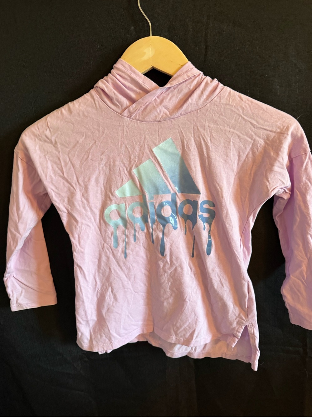 adidas Pink Long-Sleeve Hoodie Top with Blue Drip Logo